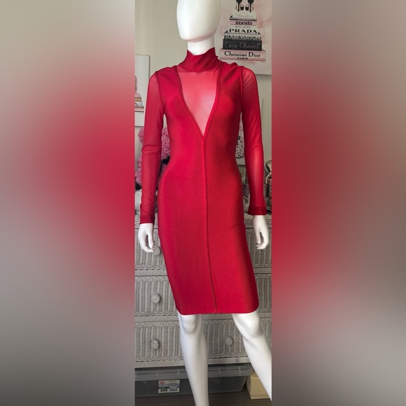 House of CB London bandage bodycon dress Plunging Neckline in Red color size M - Picture 1 of 10